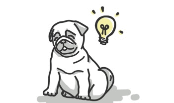 Puggy with a light bulb